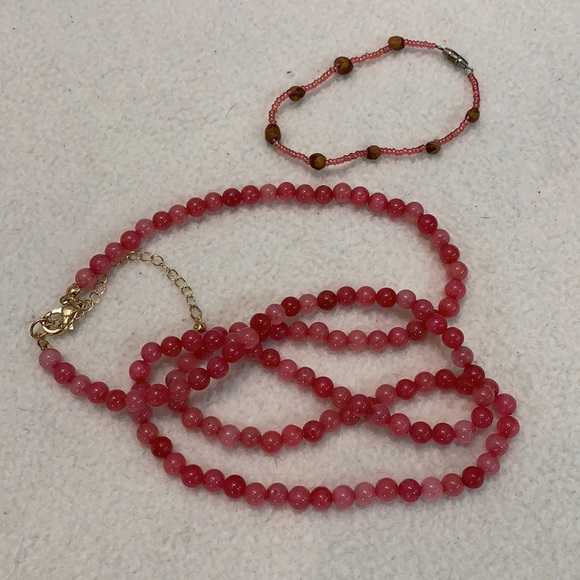 Pink Tones Glass Bead Necklace & Bracelet Set - Picture 1 of 12